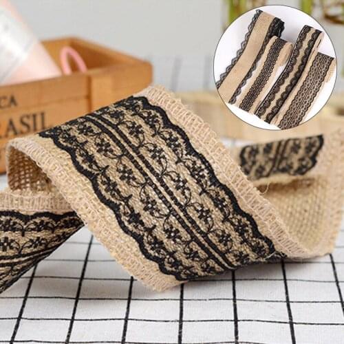 2m / Roll Width 5cm Linen Black Lace Ribbon Natural Vintage Jute Decoration Ribbon African Lace Fabric Wedding Decoration