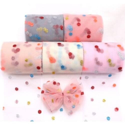 6cm8cm10cm12cm 10 yards roll multicolored dot gauze ribbon dusting DIY handmade materials headdress hair bow clothing materials