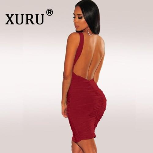 XURU Summer New Sexy Womens Dress Backless Wrinkle Hot Sale Dress Club Party Nightclub Dress