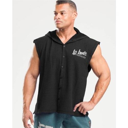 Sport musculation Summer Mens tank top GYM clothing Sports Casual Apparatus Exercise Hooded Button Sleeveless Vest