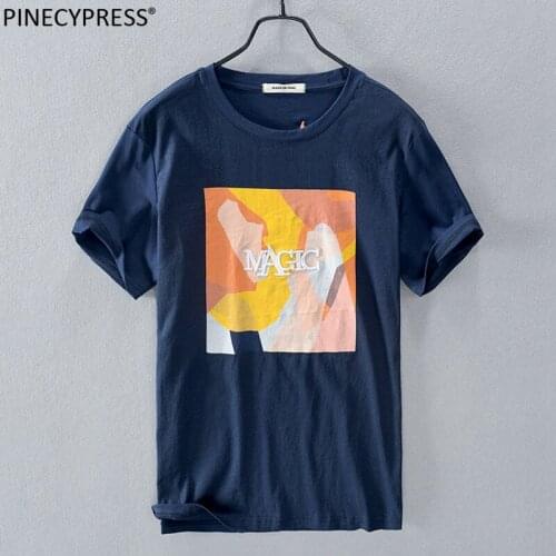 Linen Cellulose Fiber Cotton Breathable Quality Fashion Embroidery Letters Man T Shirt Summer Short Sleeve O-neck Men T-shirt