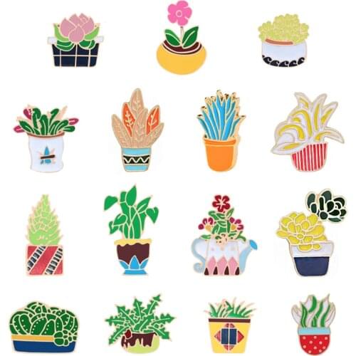 2019 new cute plant brooch green fleshy potted grass badge metal pins for ladies lapel brooch student cute gift jackets jewelry