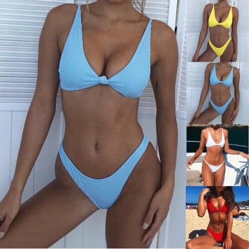 2020 Summer New Sexy Women Bikini Sets Padded Bra Thong Bottoms Swimwear Swimsuit Set Bathing Suits Swimwears Costume Hot