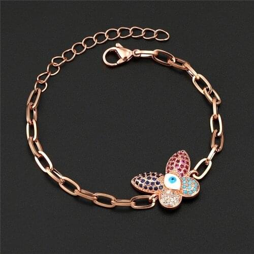 New Hip Hop Chain Butterfly Bracelets High Quality Copper Cubic Zirconia Adjustable Chain Bracelet Women Party Wedding Jewelry