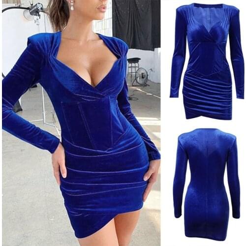 Autumn Fashion Sexy Corset Hip Pad Shoulder Pad Suede Dress V-Neck Long Sleeve Mini Dress