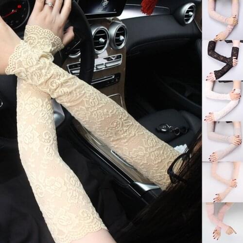 Summer Arm Sleeve Long Fingerless Lace Gloves Elastic Sleeve Mittens Cover Driving Gloves Sunscreen Floral Arm Sleeve Protection