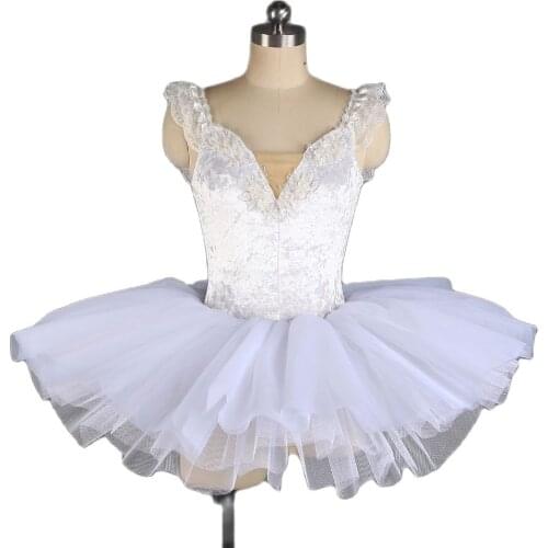 Platter Ballet Dance Tutu Dress White Velvet Bodice with Nude V Neck Girls Puffy Tutu Skirts Leotard Dresses Tutu Costumes 21028
