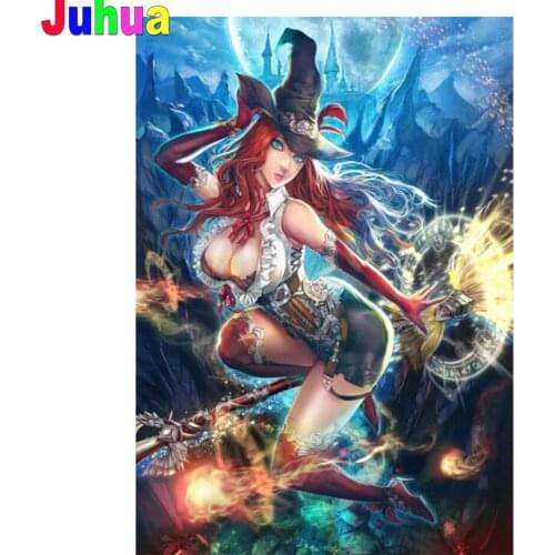 Full round square diamond embroidery Witch Woman 5d Puzzle Diy Full Display diamond painting mosaic Cartoom Wall Stickers