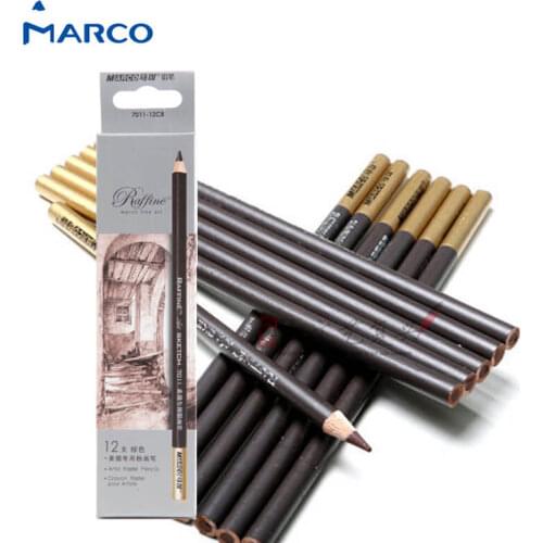 Marco 12 pcs Professional Wood Colored Pencils Brown Color Charcoal Pastel Pencil For Drawing Sketch Lapis Art Student Supplies