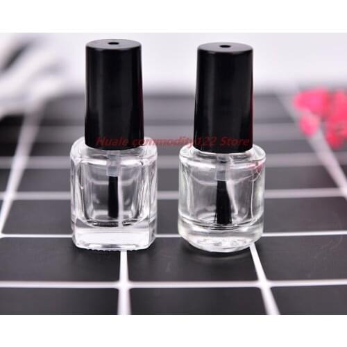 New 1pcs 5ML Empty Glass Nail Polish Bottle Transparent With A Lid Brush Empty Cosmetic Square Nail Oil Glass Bottles Containers