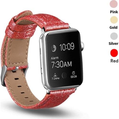 Glitter PU Leather Fashion Strap for Apple Watch Band 38mm 40mm 42mm 44mm Girls Fresh Bracelet Belt for iWatch Series SE/6/5/4/3