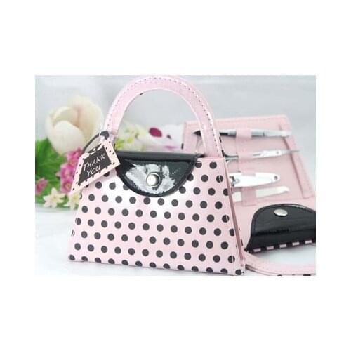 Pink Polka Dot Purse Manicure Set favor bridal shower favors wedding favors and gifts for guest 10set=40pcs