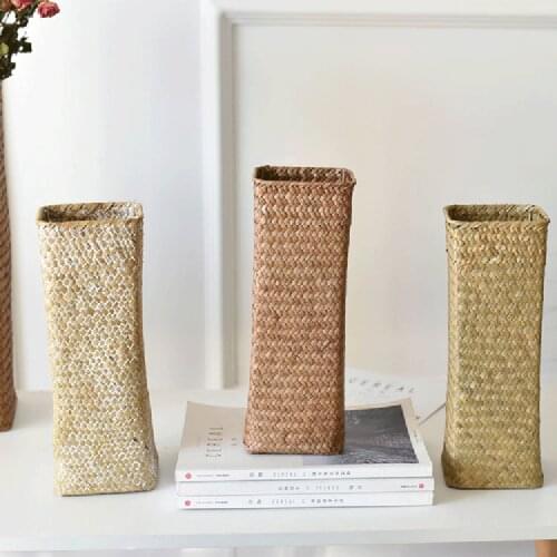 Handwoven Straw Ratten Home Vase Dried Flower Vases Artificial Plant Flowers Vase Flower Arrangement Pot Bottle Garden Basket