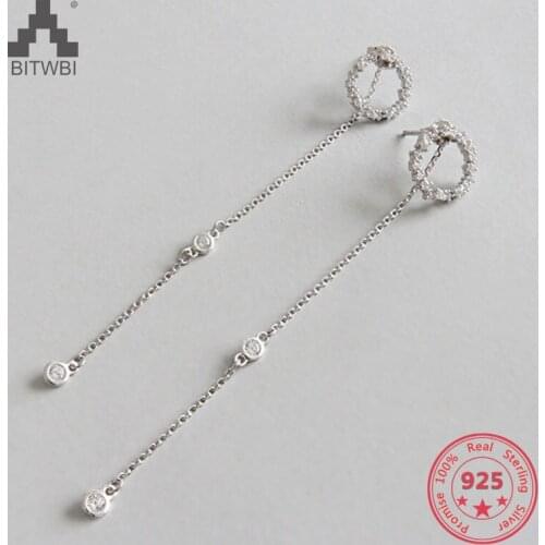 S925 sterling silver hollow ring micro-inlaid zircon long tassel earrings