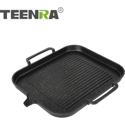 TEENRA Aluminum Frying Pan Non-stick Barbecue Frying Pan Korean BBQ Tray Square Barbecue Grill Tray Kitchen Cooking Cookware