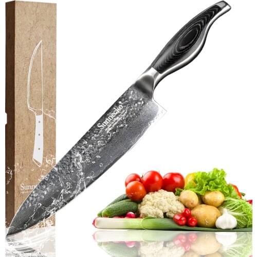 Sunnecko Damascus Steel 8" Chefs Kitchen Knife Sharp Cooking Tool Pakka Wood Handle Japanese VG10 Core Chef Meat Cutter Knives