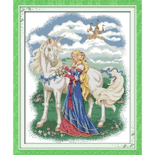 White Horse and Princess Character Print Cross Stitch 14CT 11CT Count Cross Stitch Kit DIY Embroidery Home Decoration Painting
