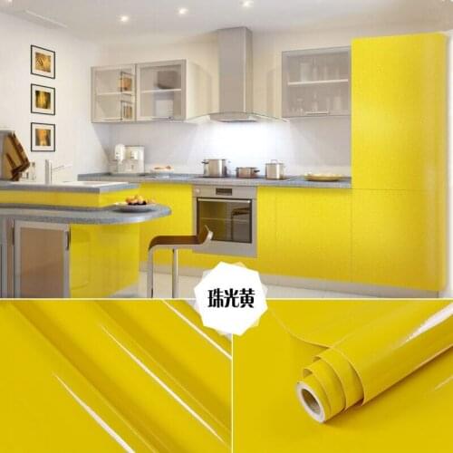 Shiny Yellow Decorative Film PVC Self-Adhesive Wallpaper Waterproof Contact Paper Wall Stikers for Kitchen Cabinets Home Decals
