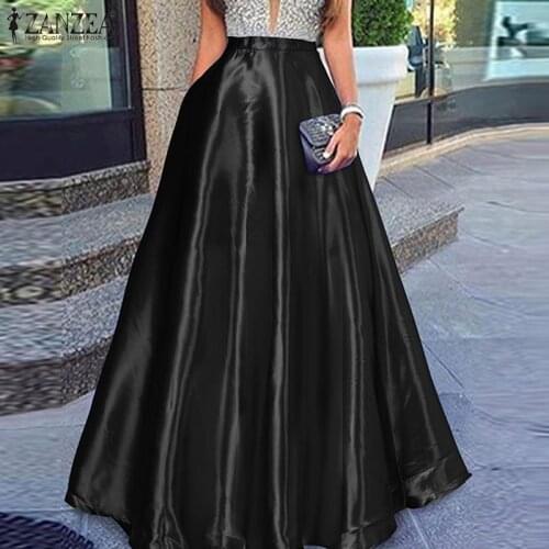 Holiday Party Vestidos Faldas Saia Summer High Waist Skirt ZANZEA Fashion Women Maxi Long Skirts Solid A-line Casual Femme Jupe