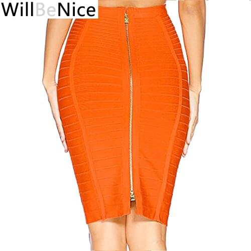 Willbenice Sexy Bandage Wholesale Orange Blue Black Bandage Skirt Women Knee Length Bodycon Pencil Skirts