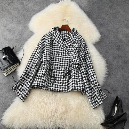 European and American womens wear 2020 winter new style Long sleeves and double breasted Fashionable plaid tweed coat