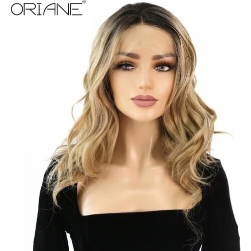 ORIANE Bob Wavy Synthetic Lace Front Wigs For Women Black Blonde Two Color High Temperature Fiber Wigs Soft Lolita Cosplay Wigs