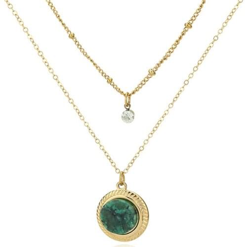 Stainless Steel Natural Stone Pendant Necklaces Multilayer Clavicle Chain Golden Choker Women Collar Trendy Jewelry Accessory