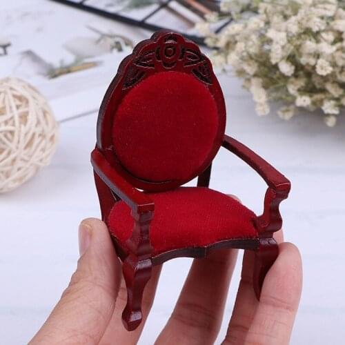 1pc DIY 1:12 Scale Mini Wooden Carved Peach Shape Chair Vintage Decoration Doll House Sofa Chair Furniture Accessories