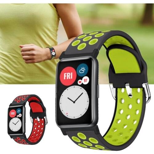 1Pcs Stylish Dual Color Hollow Soft Silicone Watch Strap Replacement Bracelet Bands With Metal Caps For HUAWEI Watch Fit