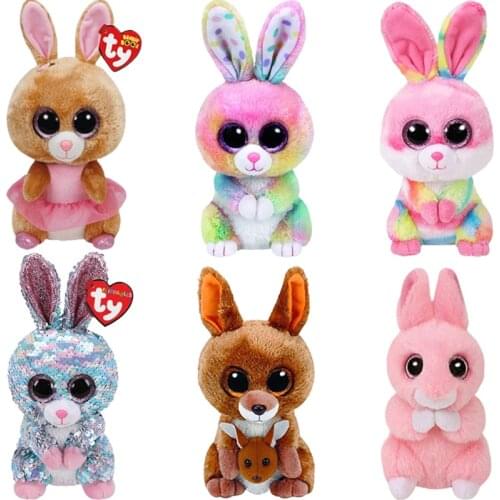 15CM Ty Big Eyes Beanie Reversible Sequins Colorful Series Rabbit Plush Toys Stuffed Animals Toy Christmas Birthday Gifts