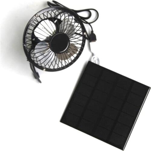 BUHESHUI 3W 6V Solar Powered Panel Iron Fan For Home Office Outdoor Traveling Fishing 4 Inch Cooling Ventilation Fan USB 2pcs