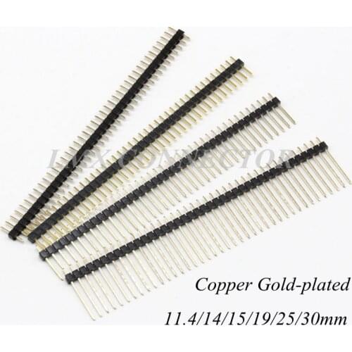 20PCS 2.54mm Male Pin Header Connector 1x40P Single Row 11.4/13/14/15/17/19/21/23/25/30mm Length Breakable for Arduin