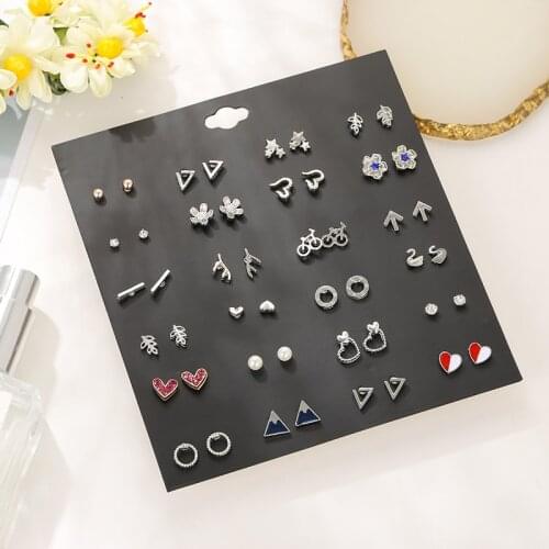 24 pairs/set boho mixed geometric circle planting leaf flower stud earrings trendy crystal pearl wedding jewelry earrings gift