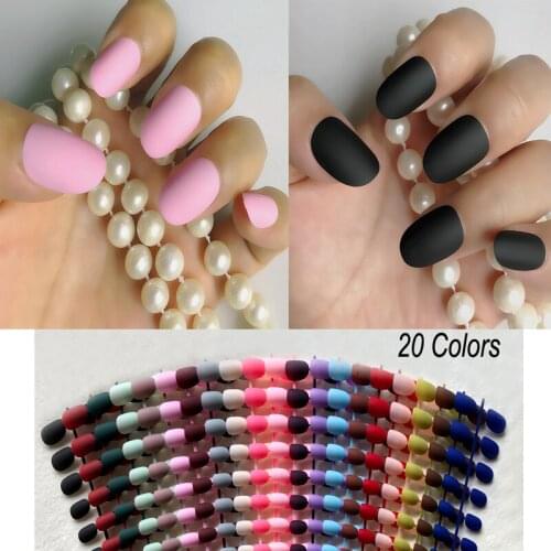 24 pcs/set acrylic pink black false nails pure colour pressing on nail matte oval fake nails for DIY salon Nail Art