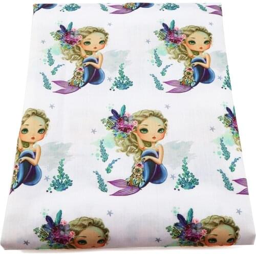 50*145cm Mermaid Patchwork Printed Polyester Cotton Fabric Tissue Kids Home Textile for Sewing Quilting DIY Handmade,c2845