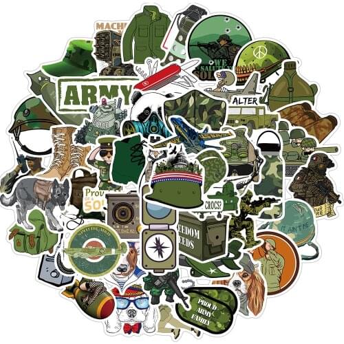 50PCS Army Graffiti Stickers To DIY Bicycle Motorcycle Car Helmet Phone Outdoor Ground Troops Military Soldier Cartoons Sticker