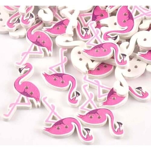 50Pcs 36x20mm Painted Flamingo Pattern Wooden Buttons For Clothes Accessories Scrapbook DIY Craft Handmade Sewing Supplies m1727