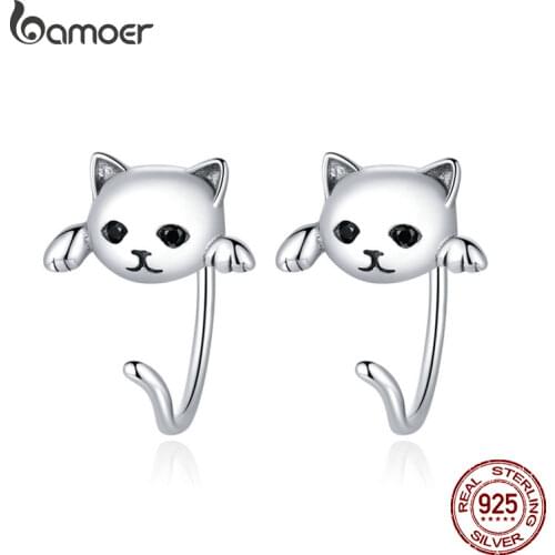BAMOER Genuine 925 Sterling Silver Minimalist Cute Tail Stud Earrings for Women Animal Fashion Jewelry Orecchini SCE965