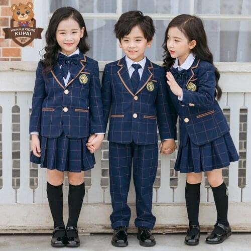 England Style Boy and Girl Blazer Suit Plaid Kindergarten Clothing Primary School Uniform Children Spring and Autumn Suits