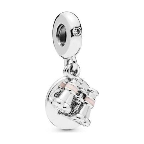 Genuine 925 Sterling Silver Charm Pink Binoculars Good Times On The Horizon Beads Fit Pan Bracelet & Necklace Diy Jewelry