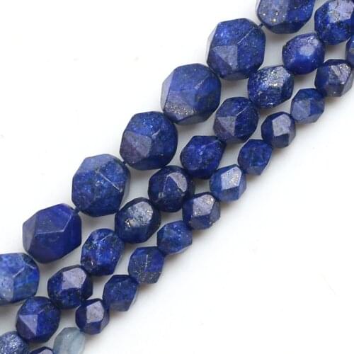 15" Strand 6/8/10mm Natural Faceted Lapis Lazuli Blue Stone Spacers Loose Beads DIY Bracelet Necklace Charms for Jewelry Making