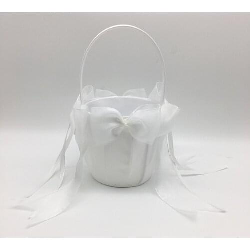 Elegant Flower Girl Basket Wedding Satin Basket Matrimony Processions Cute Flowers Roses Rings White Holder 13x9.5x22cm