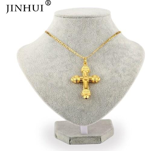 JIN HUI 2019 New Fashion Gold Color Long45 60cm crucifix Jesus Religious Necklaces Pendant Women/Men Christian Cross style Jews