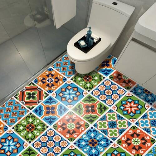 Colorful Floral Pattern Matte Tiles Wall Sticker Kitchen Bathroom Decoration Peel & Stick Waterproof Ceramics Floor Wall Decals