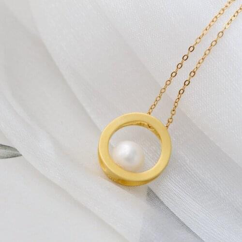 Authentic 925 Sterling Silver Pendant Inlaid Natural Freshwater Pearl Fashion Circular Pendant 18K Gold Plated Style Jewelry