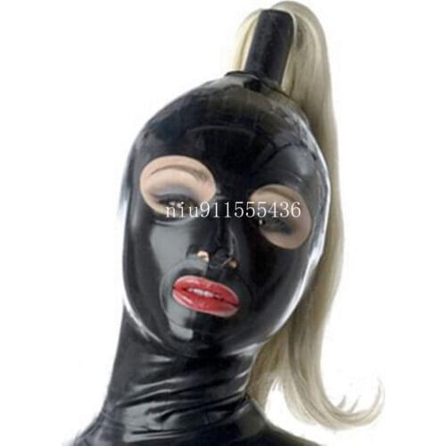 Latex Mask Rubber Unisex Hood with Wig Rubber Fetish Mask Braid Wigs Latex Headgear Sexy Cosplay Accessaries