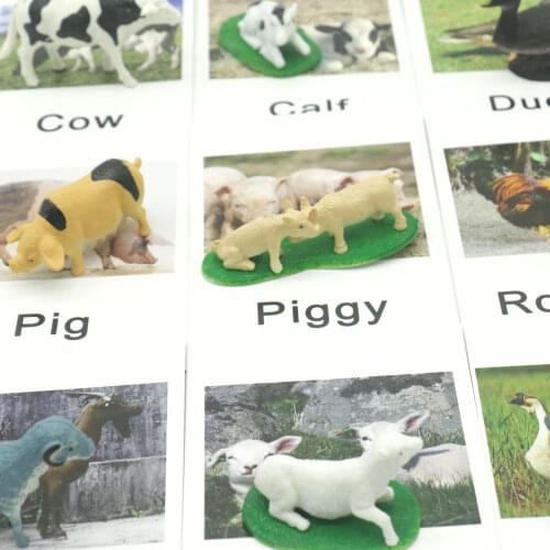 Montessori Educational Cards Farm Animals Words Learning Card Educational Toys for Kids Juguetes Brinquedos MJ1644H