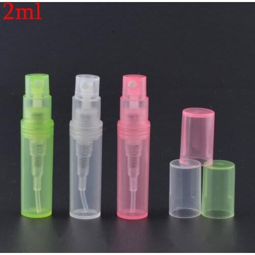 MUB -100pcs/lot 2ml Plastic Refillable Perfume Bottle Empty Sample Plastic Pump Spray Perfume Bottles Empty Cosmetic Container