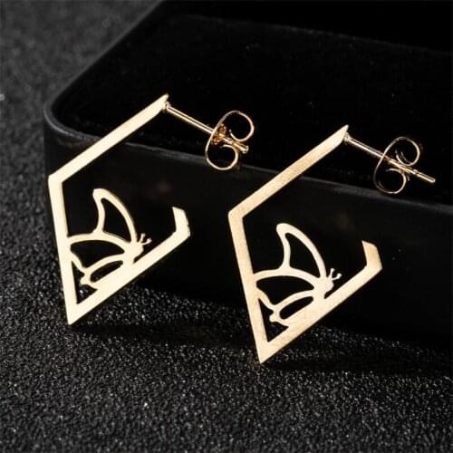 Cartoon Butterfly Earrings for Women Girls Fashion Stainless Steel Geometric Square Big Earrings Animal Earrings Jewelry Gifts