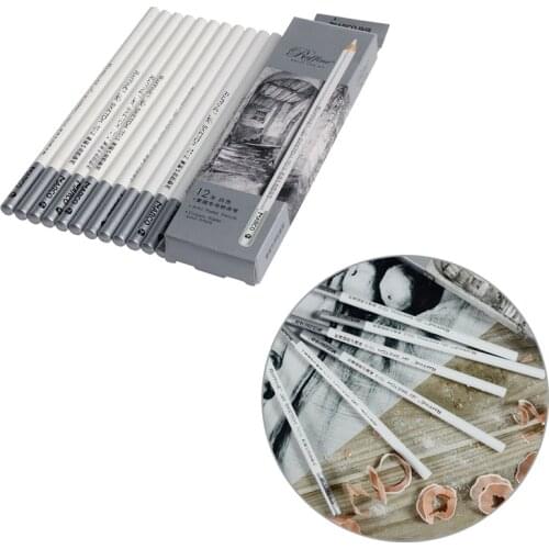 12pcs White Fine Art Drawing Non-toxic Base Pastel Pencils Set For Artist Sketch M5TB